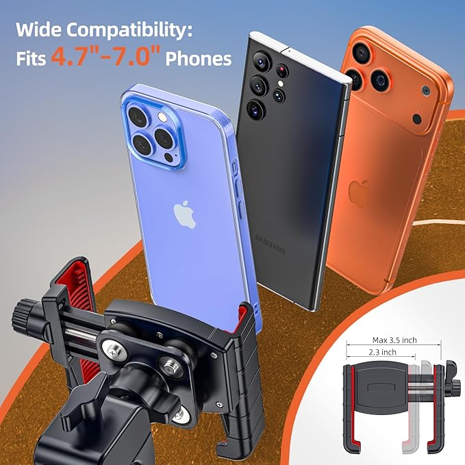 Marsrider 3rd-Gen Anti Vibration Motorcycle Phone Mount Bike Phone Holder, E-Bike Handlebar Cell Phone Holder with Secure Lock, Electric Scooter Phone Holder for Bicycle Stroller Fit 4.7-7'' Phone