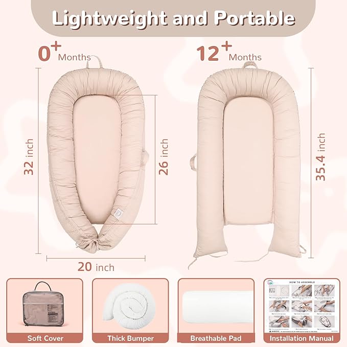 EAQ Baby Lounger, Infant Lounger for Newborn,Portable Baby Nest Cover Breathable & Soft, Newborn Essentials