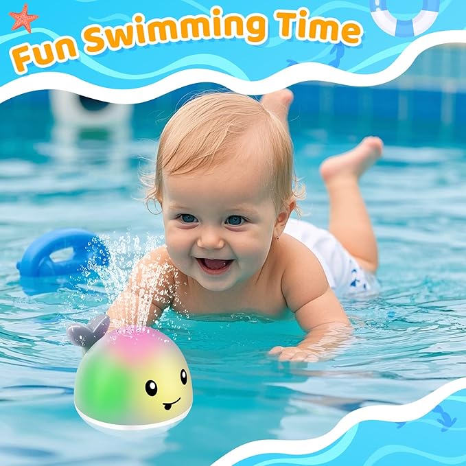 Light Up Whale Bath Toys Sprinkler for Babies 6-12 12-18 Months, Kids Ages 1-3 2-4, Baby Infant Toddler Pool Water Fountain Bathtub Toys for 1 Year Old Boys Girls Easter Basket Stuffers Gifts