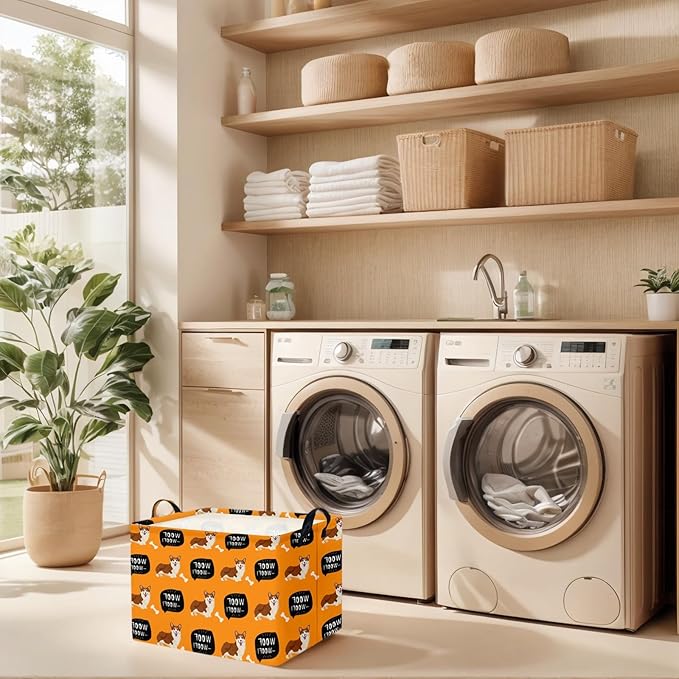 ASKETAM Woof Dog Basket Storage Bin for Chew Toys Pet Supplies & Pet Organizer Dog room decor (Orange)