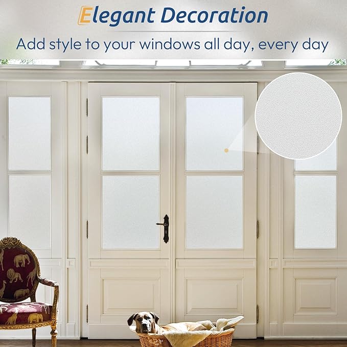 rabbitgoo Window Privacy Film, Frosted Glass Window Clings, Static Cling UV Heat Blocking Door Stickers for Home Bathroom, Removable Indoor Decal Coverings Day and Night, Pure, 11.8 x 118.1 Inches