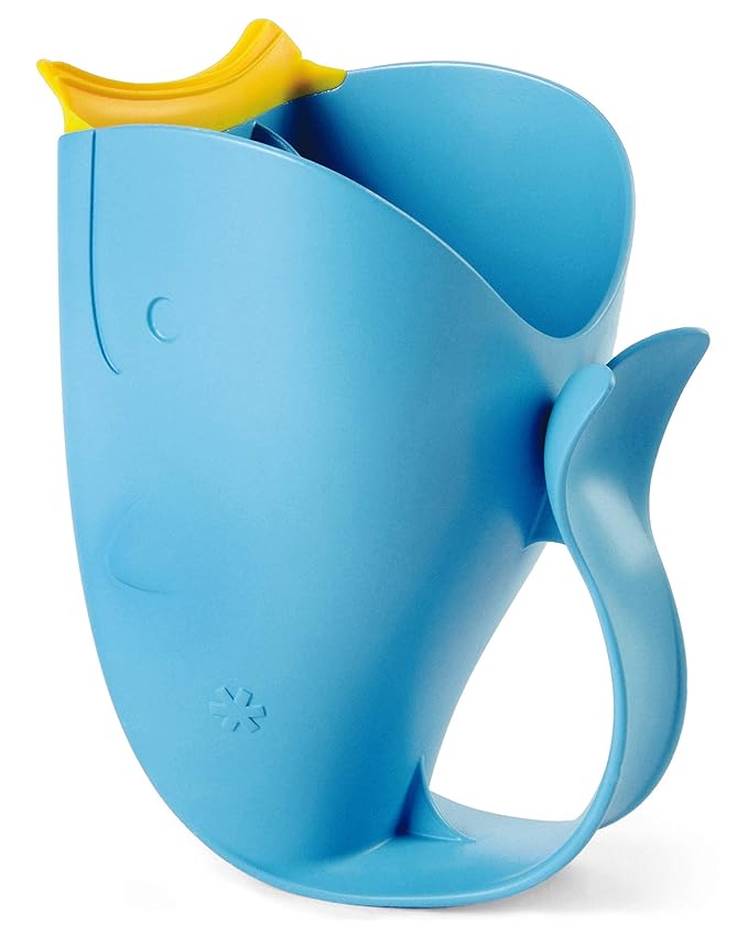 Skip Hop Baby Bath Rinse Cup, Moby Tear-Free Waterfall Rinser, Blue & Baby Bath Spout Cover, Universal Fit, Moby, Grey