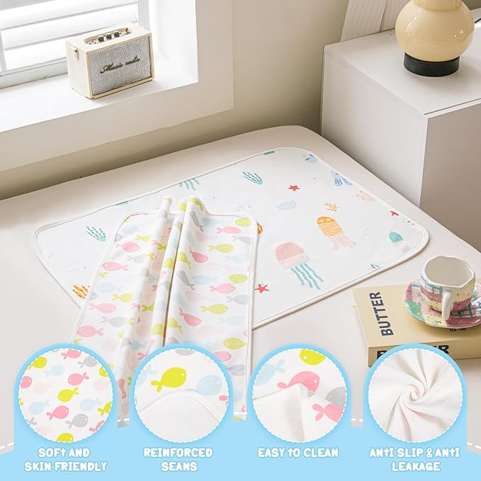 Catteyonce Baby Portable Diaper Changing Pad,Waterproof Changing Mat,Soft Comfortable,Foldable Travel Pad,Toddler Essentials Must Haves,Newborn Shower Gifts(Sea 20 * 27 inch-2pack)