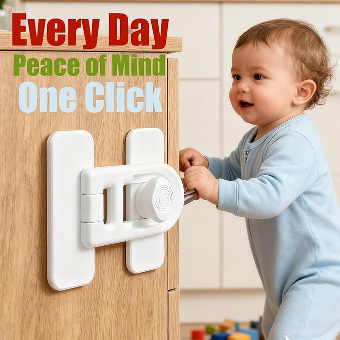 Child Safety Locks (2 Pack) – No-Tool Install, Baby Proof Locks for Cabinets, Drawers, Fridge – Strong Adhesive, Hard to Break by Toddlers, Safety Material – Universal Fit for Wood, Metal