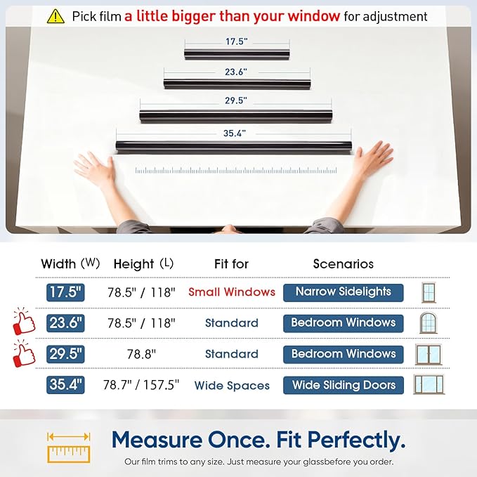 SUNBABY Window Tint for Home, One Way Privacy Film Heat & UV Blocking, Static Cling No Glue Renter Friendly Cover for Home Bedroom, Office & Sliding Glass Door, 35.4 x 393.7 Inch with 3 Tools, Black
