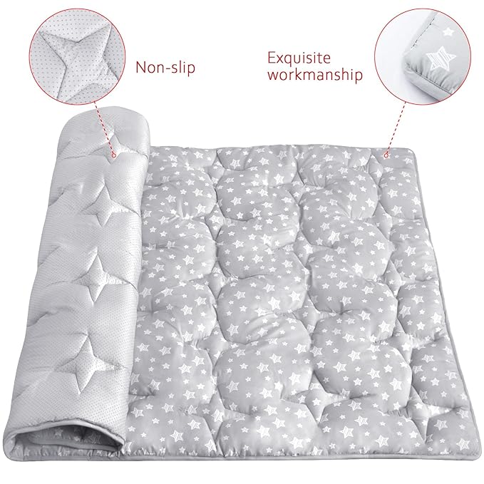 Moonsea Baby Play Mat 74"x50" Playpen Mat Thick Ultra Soft Playpen Mat for Playing or Crawling, One-Piece Crawling Mat Non Slip Padded Baby Playmat for Floor 74x50 Inches, Grey with Star