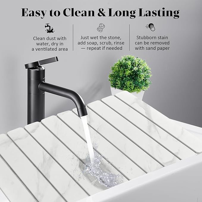 Large Stone Dish Drying Mats for Kitchen Counter, 24"(L)×16"(W) Fast Drying Collapsible Dish Drying Mat, Eco-Friendly Absorbent Diatomaceous Earth Mats for Dishes Bottles Cups, Marble-Pattern