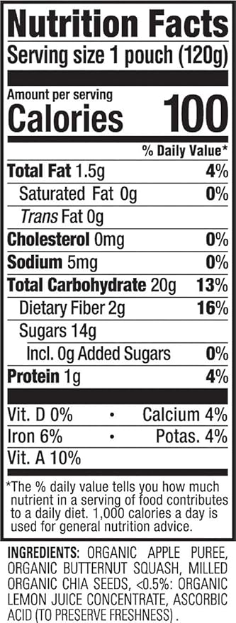 HAPPYTOT Organics Stage 4 Baby Food Pouches, Gluten Free, Vegan Snack, SuperFoods Fruit & Veggie Puree, Apples, Butternut Squash & Chia, 4.22 Ounce (Pack of 16)