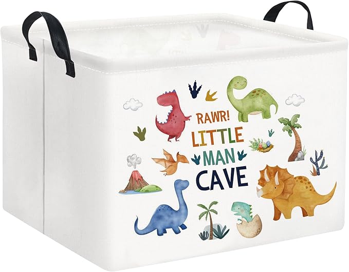TIBAOLOVER Rectangular Kids Storage Basket Baby Storage Basket with Handles for Home Kitchen Boys and Girls Cute Toy Storage Bin Organizer Shelf Book Room Decor(Dinosaur)