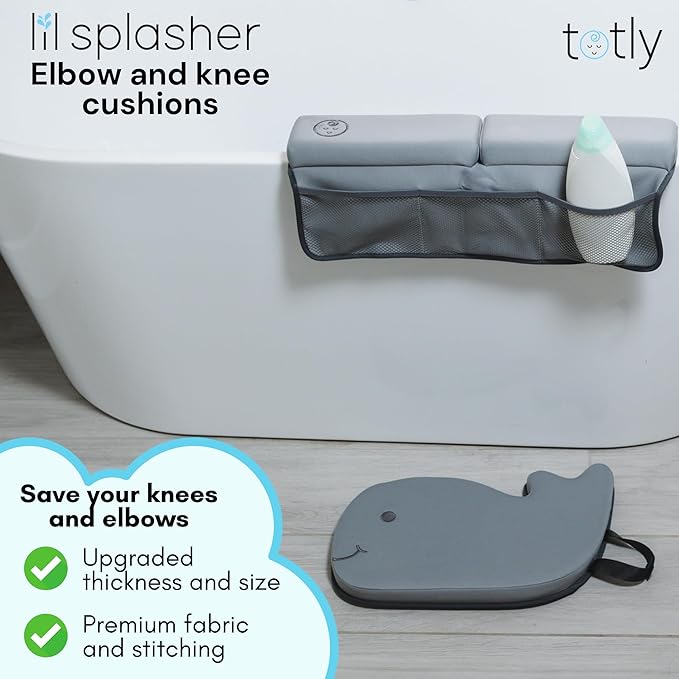 6pcs Bath Kneeler and Elbow Rest pad Set - Complete Bathtime Kit with 2 Cushions, Rinse Cup, Spout Cover, Thermometer & Non-Slip Mat