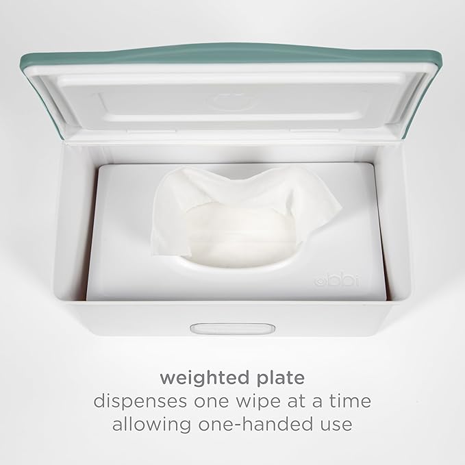 Ubbi Baby Wipes Dispenser with Weighted Plate and Secure Seal, Nursery and Baby Registry Essential to Keep Wipes Fresh, Open Water