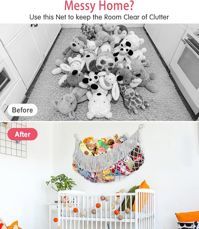 Stuffed Animal Hammock - Extra Large 56'' Long, Stuffed Animal Storage, stuffed animal Holder net, Hammock Large, Storage Hanging Organizer - Light grey