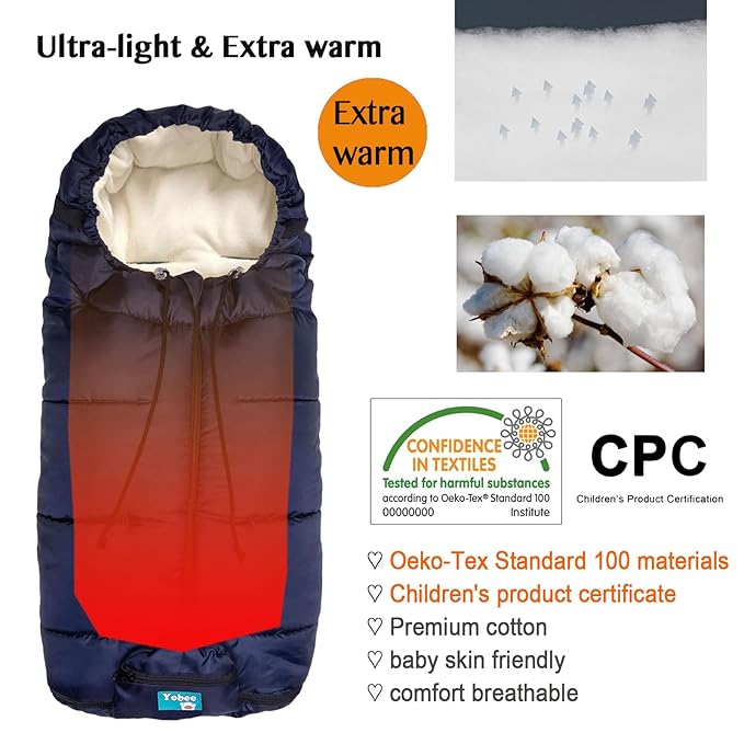 Yobee Universal Cozy Fleece Stroller Footmuff, Winter Outdoor Tour Waterproof Baby Sleeping Bag, Anti-Slip, Adaptable for Almost Stroller, Pram, Navy