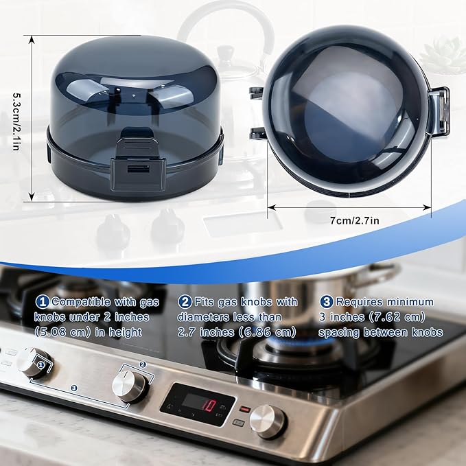 6-Pack Stove Knob Safety Covers - Gas Oven Knob Locks for Diameter Under 2.7 inch, Heat Resistant & Adhesive Base (Black)