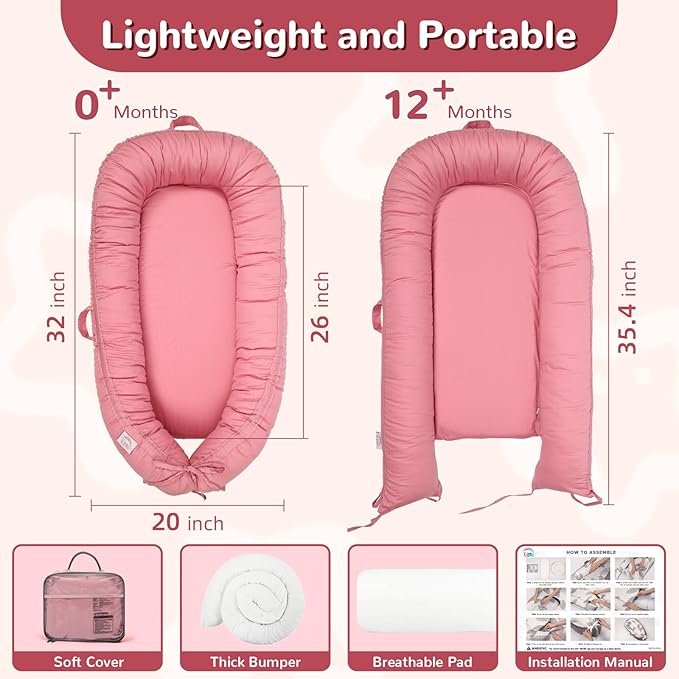 EAQ Baby Lounger, Infant Lounger for Newborn,Portable Baby Nest Cover Breathable & Soft, Newborn Essentials
