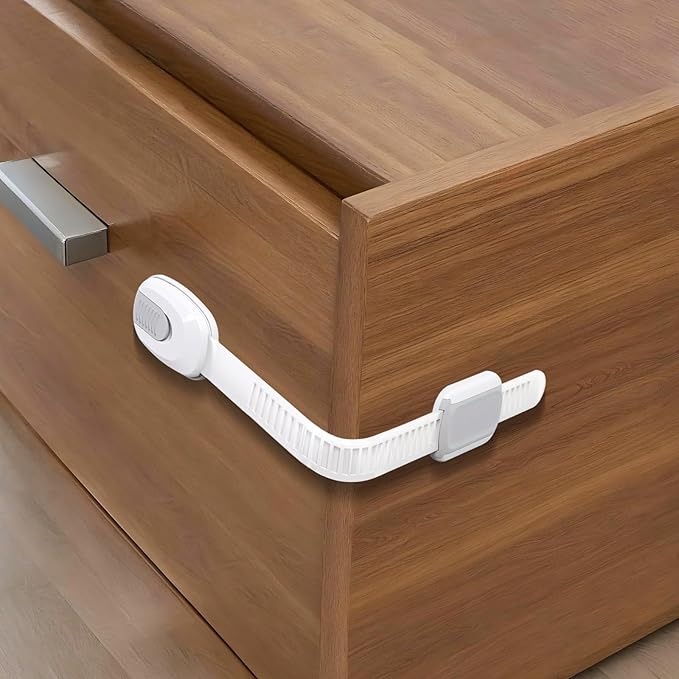 12 Packs Cabinet Locks Baby Proofing, Child Proof Cabinet Locks with 3M Adhesive, No-Drill Child Safety Cabinet Lock, Flexible for Drawer, Door, Fridge, Trashcan, Toilet Seat, Pantry