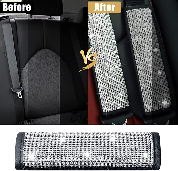 JDDRY 2-Pack Bling Seat Belt Covers,Bling Seat Belt Covers for Womens,Car Seat Belt Strap Cover Shoulder Pad,Universal Car Interior Accessories Fit for Car/Truck/SUV(Silver,2PC)