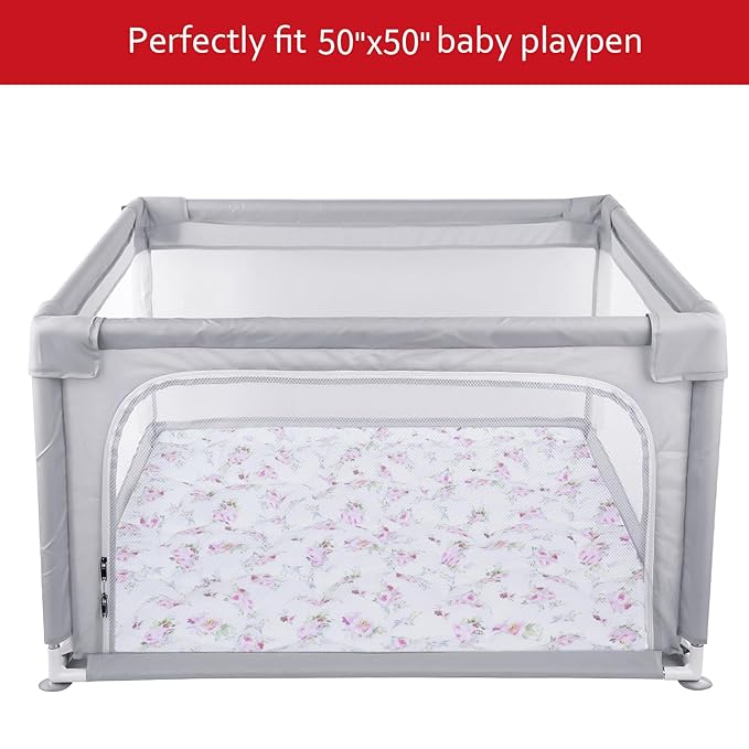 50" X 50" Baby Playpen Mat Fit for TODALE and Dripex Baby Playpen, One-Piece Crawling Mat Non Slip Padded Baby Mats for Playing 50x50 Inches, Floral