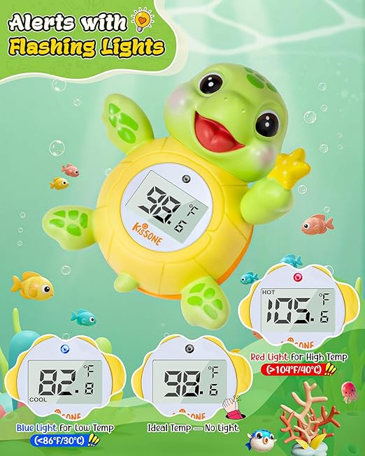 KISSONE Baby Bath Thermometer, Digital Water Temperature Monitor for Newborns & Toddlers, Accurate Temperature Readings, BPA-Free, °F/°C, Floating Turtle Toy with Bath Water Safety