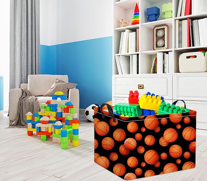 TIBAOLOVER Rectangular Basketball Kids Gift Bin Organizer Shelf Book Room Decor (Black Basketball)