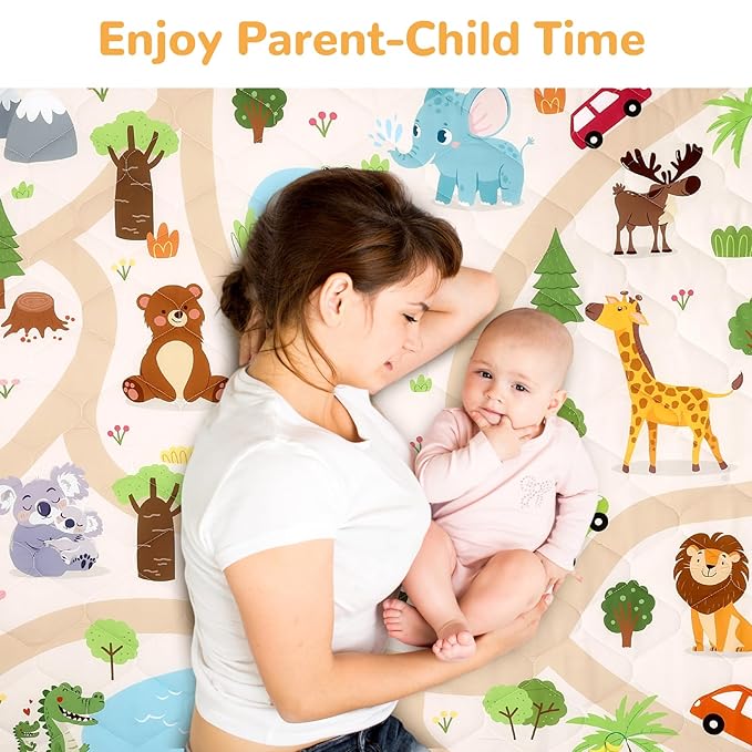 Baby Play Mat Toddler Playpen Mat 50 x 50 inch, Removable-Washable Cover,Extra Thick Foam Padding,Non-Slip Crawling Cushion for Infants, Toddlers & Babies Tummy Playing Time