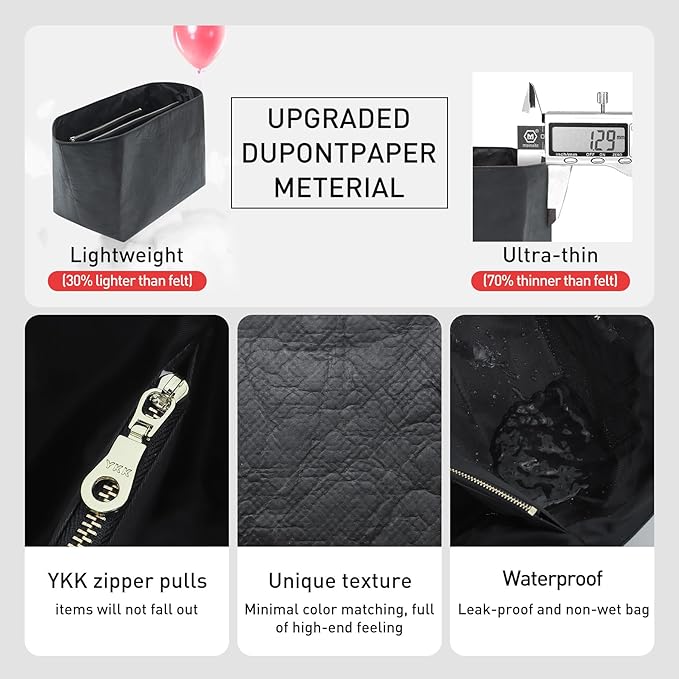 New DupontPaper Purse Organizer Insert Compatible with Longchamp Le Pliage L Tote M Handbag Insert, Lightweight Tote Insert for Long Champ Divier Shaper (Full Black, Large)