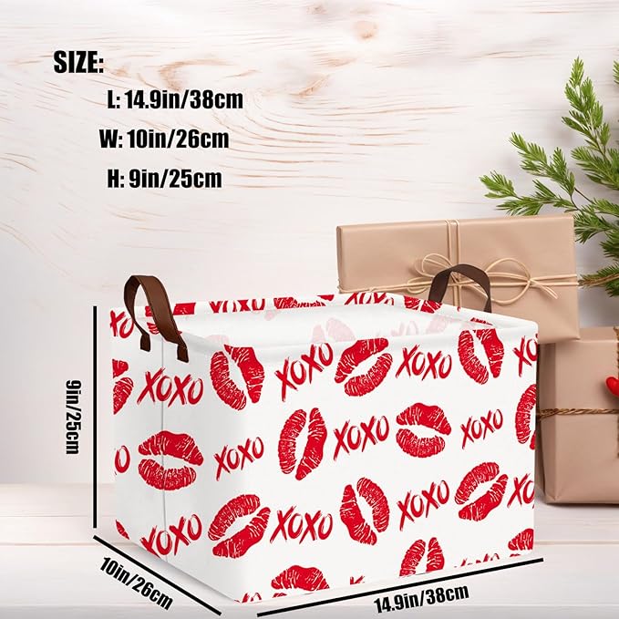 ASKETAM Valentine's Day Basket for Gifts Empty Cute Heart Large Gift Basket Decorative Storage Bin for Kid and Baby Room Décor (XOXO Red Lips)