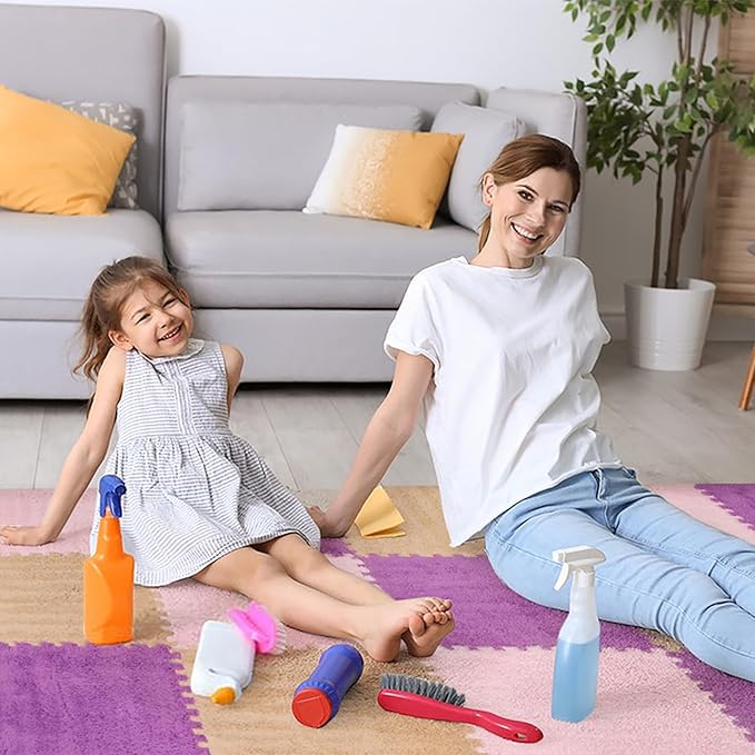 36 Pcs Plush Interlocking Carpet Tiles, Non-Toxic Foam Carpet Tiles for Toddler Baby, Anti-Slip, EVA Foam Interlocking Tiles for Floor, Nursery, Playroom, Purple, Light Brown, Pink