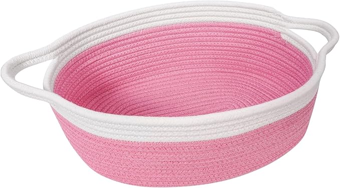 Goodpick Easter Basket with Handles for Kids, Small Basket for Organizing Diapers, Towels, Cute Decorative Baskets,Toy Storage Baskets, 12"x 8" x 5", Pink