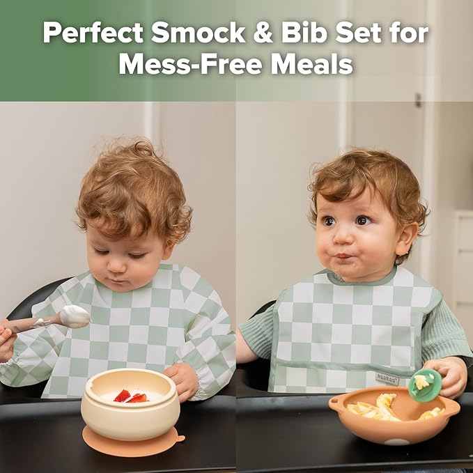 haakaa Long Sleeve Baby Bib, Waterproof & Adjustable Baby Smock Bib for Eating, Painting & Play, Easy Wipe Clean, 6–24M