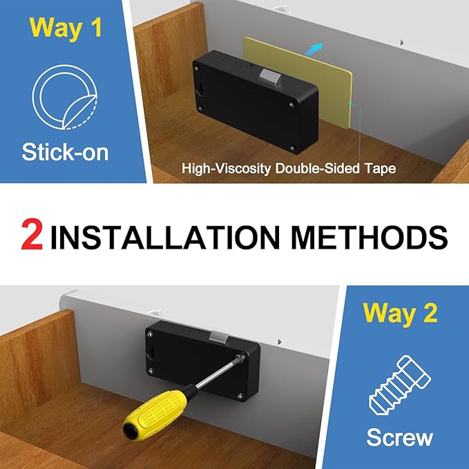 Drawer Lock eLinkSmart Hidden Cabinet Lock with NFC RFID Card Bluetooth APP Child Safety No Drilling Required for Kitchen Pantry Furniture Cupboard Door Black