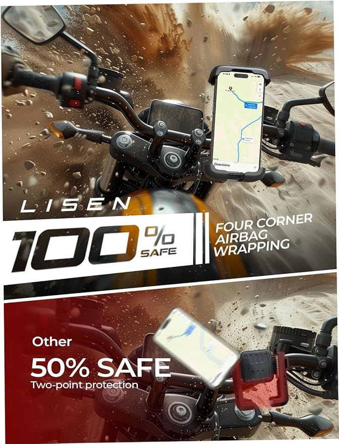 LISEN Bike Phone Holder, [Super Easy Install] Ultra Stable Motorcycle Phone Mount, Bicycle Handlebar Holder Mount for Adults Kids, Bike Bicycle Ebike Gear Accessories, for iPhone Samsung Google Pixe