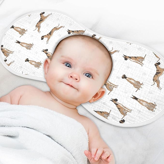1 Pack Muslin Burp Cloths Great Dane Dog White Cotton Baby Burp Cloths Ultra Soft Burping Cloth Absorbent Spit Up Rags for Newborn Babies 22x11 Inch