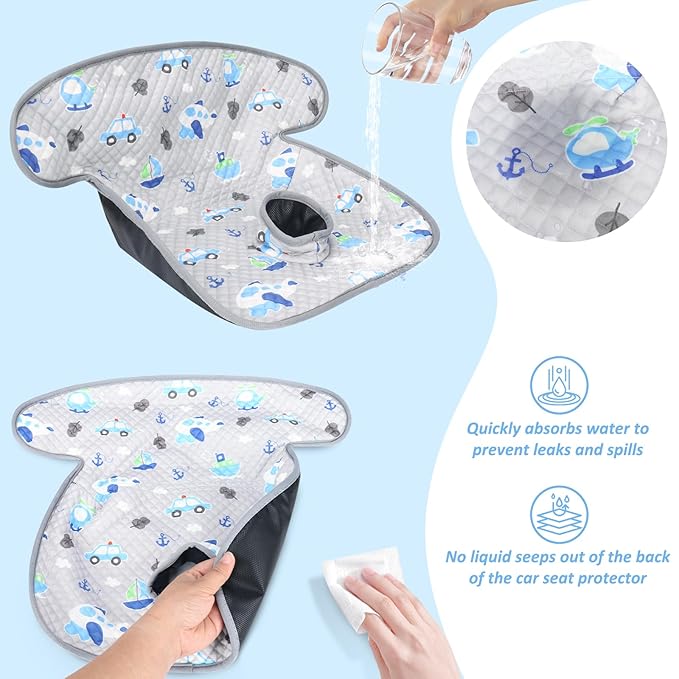 INFANZIA Dry Seat,Car Seat Protector Waterproof Carseat Liner Potty Training Toddlers, Baby and Infants, Piddle Pad for Carseats Strollers (Gray Plane Car, 2 Packs