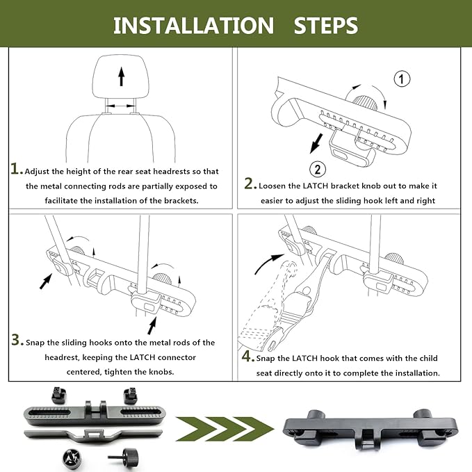 Universal Car Headrest Mount Bracket ISOFIX Latch, Car Child Seat Restraint Anchor Mounting Kit for ISOFIX Latch Headrest Bracket 248*29*58mm, Black