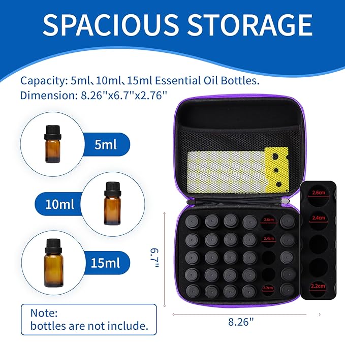 Essential Oil Storage Holder Organizer Carrying Case, 30 Bottles, Essential Oils Box for 5ml- 15ml Bottle Travel Storage Organizer Bag with Labels & Bottle Opener for doTERRA & Young Living