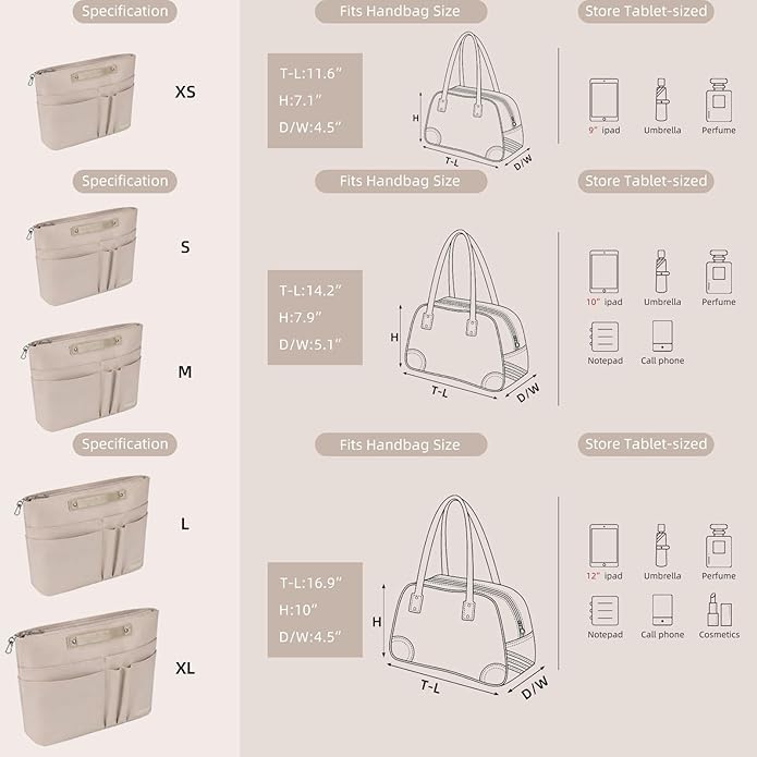 VANCORE Purse Organizer Insert for Handbags,Tote Bag Organizer Insert with Zipper Bag,Premium Handbag Organizer Inside Liner for Women