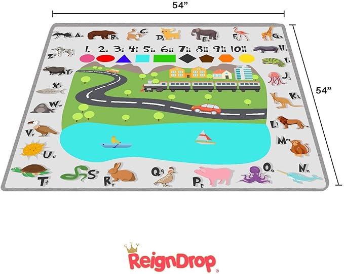 54" XL Splat Mat for Under High Chair- Creative Design for Art Floor Cover, Food Spills for Baby or Toddler. Non Slip, Waterproof, Machine Washable, Durable, Reusable (Fun and Educational)