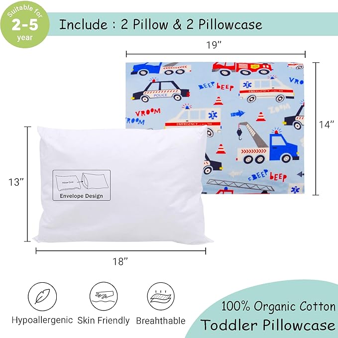 ZPECC Toddler Pillow with Pillowcase 2 Pack - 13x18 Organic Cotton Hypoallergenic Kids Pillow, Baby Essentials for Travel Crib Daycare Stroller (Intended for Age 2 and up) Car