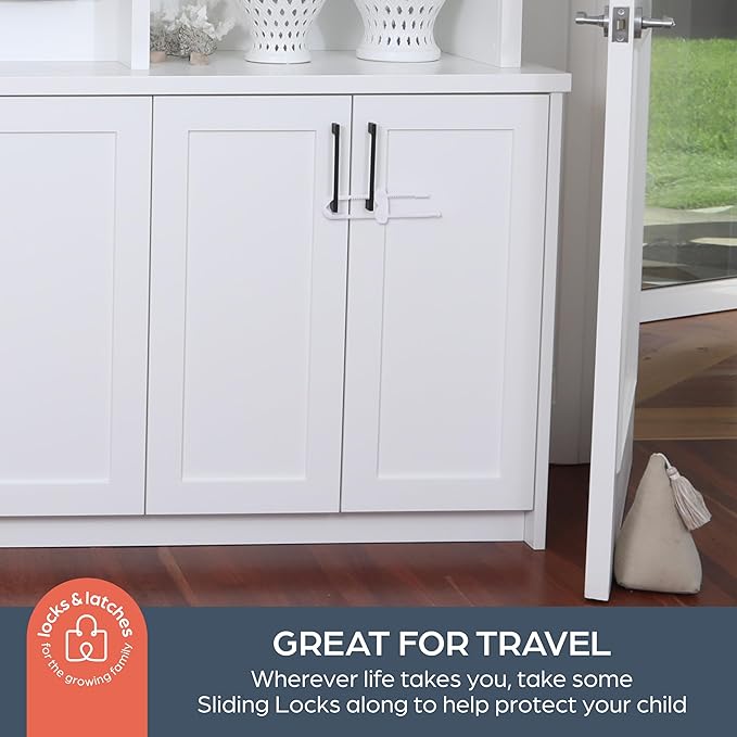 Dreambaby Sliding Cabinet Locks - Child Proof Cabinet Latches - For Kitchen, Bathroom Storage Doors Handles & Knobs - Suitable for Round & D-Shaped Handles - 6 Pack - White - Model L715