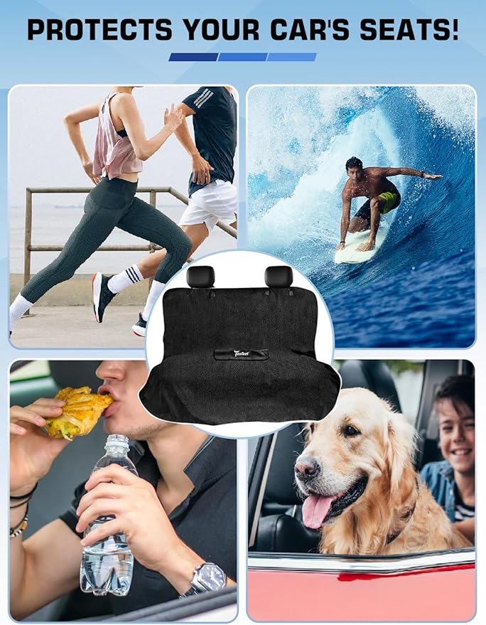 TESFEEL Washable Dog Pet Terry Cloth Accessories Car Seat Cover - Sweat Proof Waterproof Towel Protector for Gym/Beach/After Workout, Absorbent Seat Towel Drape, Reusable Auto Part for Cars/Trucks