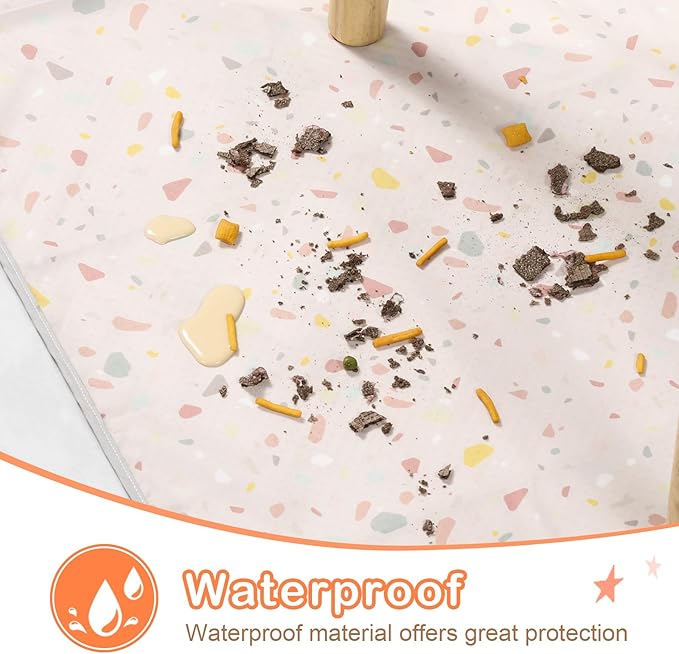 CLYMENE Splat Mat for Under High Chair | 51x51 Inch Anti-Slip Baby Splash Mat | Waterproof & Washable Spill Mat for Highchair Floor and Infant Play (Terrazzo Treasure)