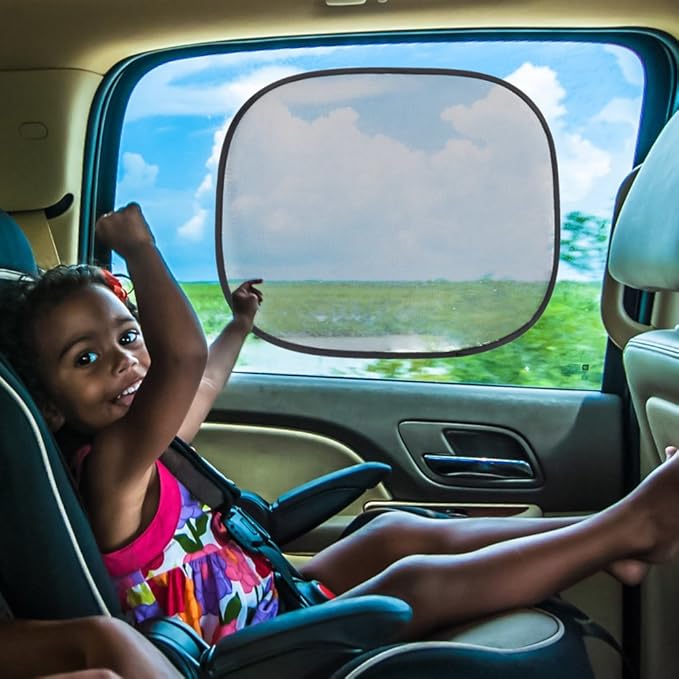 BDK Car Sunshades for Side & Rear Window - Sun Protection for You and Your Infant, Baby, Kids, Pets, Backseat - Blocks UV Rays - Static Cling Easy Popup Install (2 Pieces)