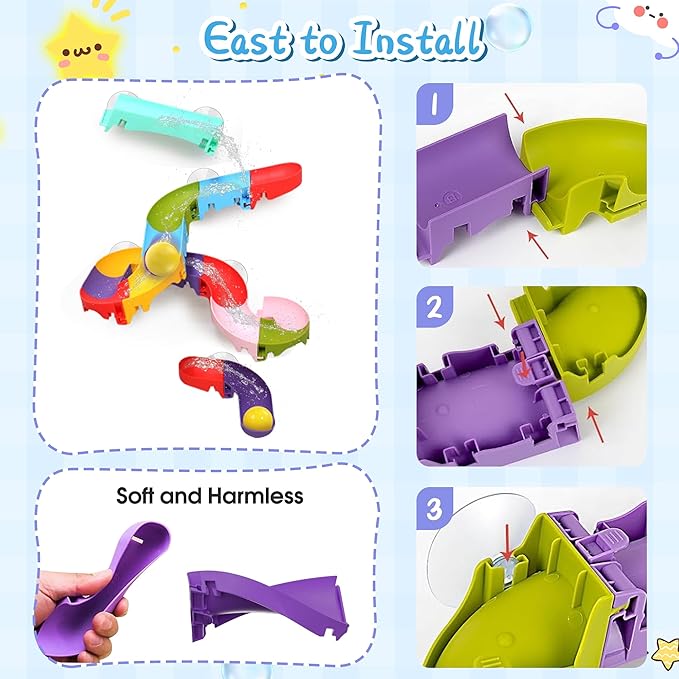 Toddler Bath Toys, Bathtub Toys Ball Slide Track, DIY Shower Toys with Suction Cups, Christmas Birthday Bath Fun Time Gifts Toys for Girls and Boys Age 2 3 4 5 6