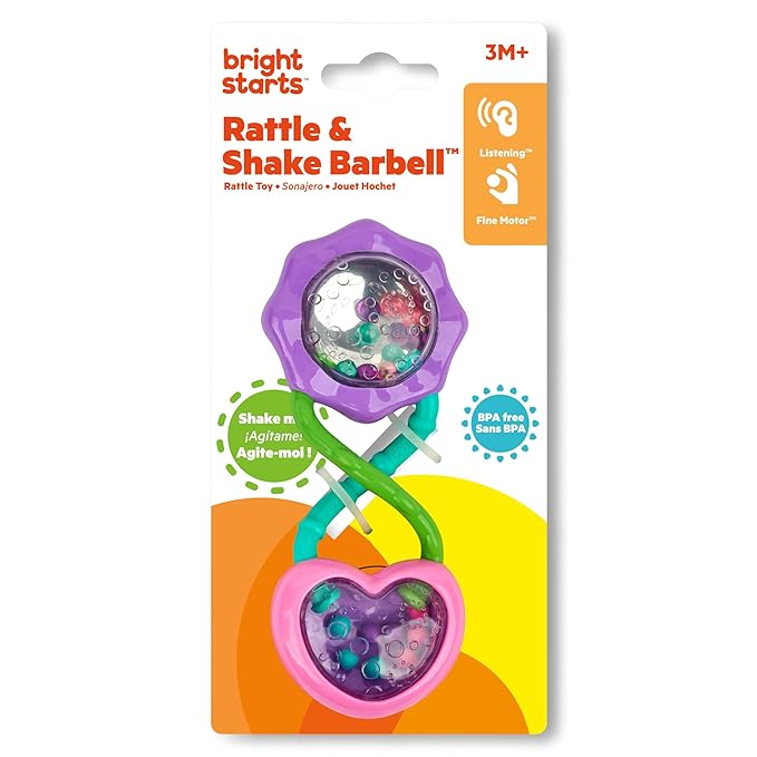 Bright Starts Rattle and Shake Barbell Toy - Pretty in Pink, Ages 3 Months +