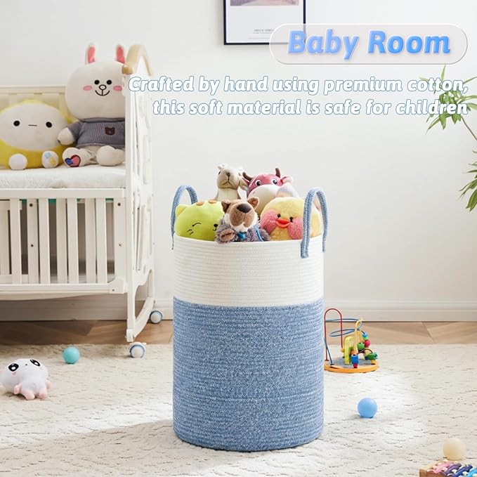Laundry Basket,Woven Cotton Rope Laundry Hamper,80L for Decor Storage of Dirty Clothes,Toys and Blankets in Bathroom,Baby Room and Living Room