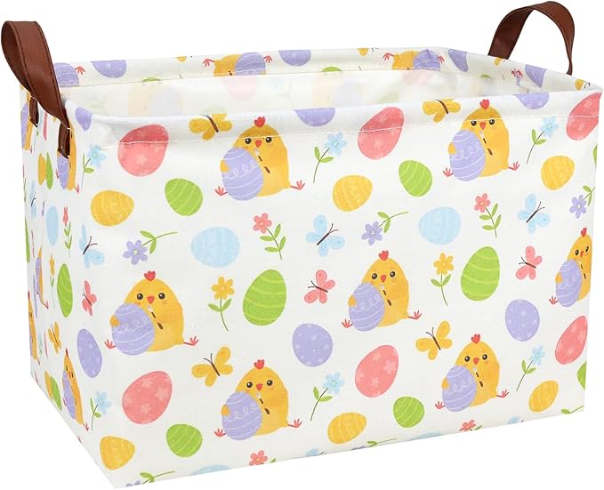 ASKETAM Cute Chicken Easter Basket for Kid Large Empty Rectangular Easter Gift Storage Basket Bunny Eggs Décor (Chicken Butterfly)