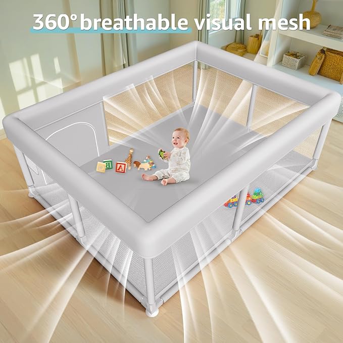 Large Baby Playpen 65x50 Inch, PlayPen for Babies and Toddlers, Sturdy Safety Play Yard for Indoor & Outdoor with Zipper Gate