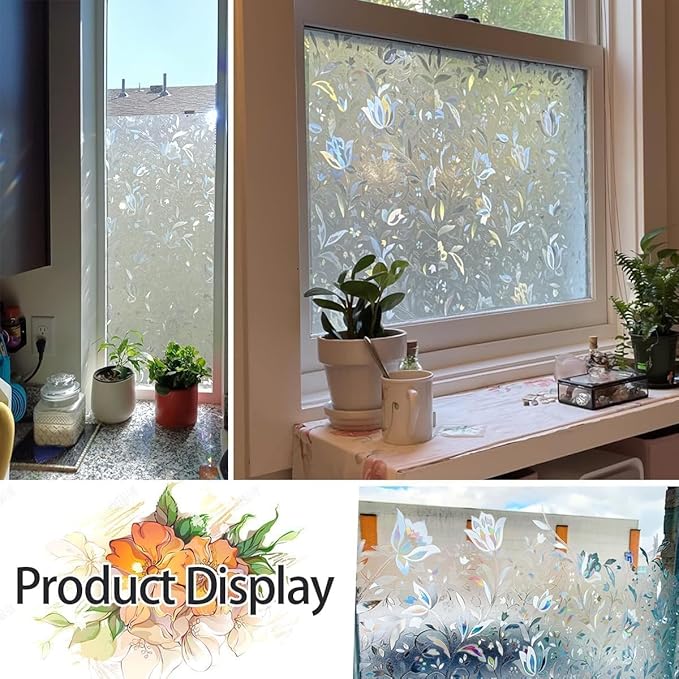 Bloss Window Privacy Film Decorative Stained Glass Window Film, Static Window Clings UV Anti Removable Privacy Film for Glass Door Heat Blocking (17.7 x 78.7 Inch)