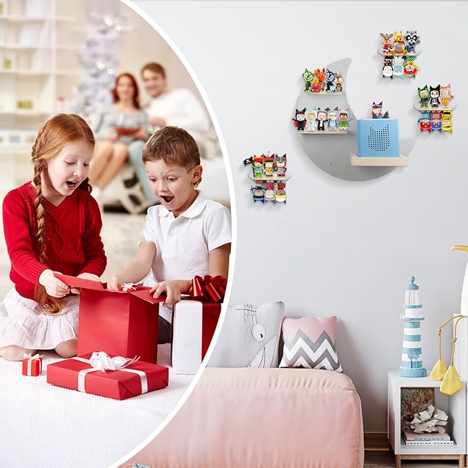 Sun3drucker for Toniebox 2 and Toniebox 1 Tonie Shelf Wall Mounted Set,Tonies Figures Tonies Storage,Magnetic Wooden Floating Shelves Compatible with Tonie Box Player Character